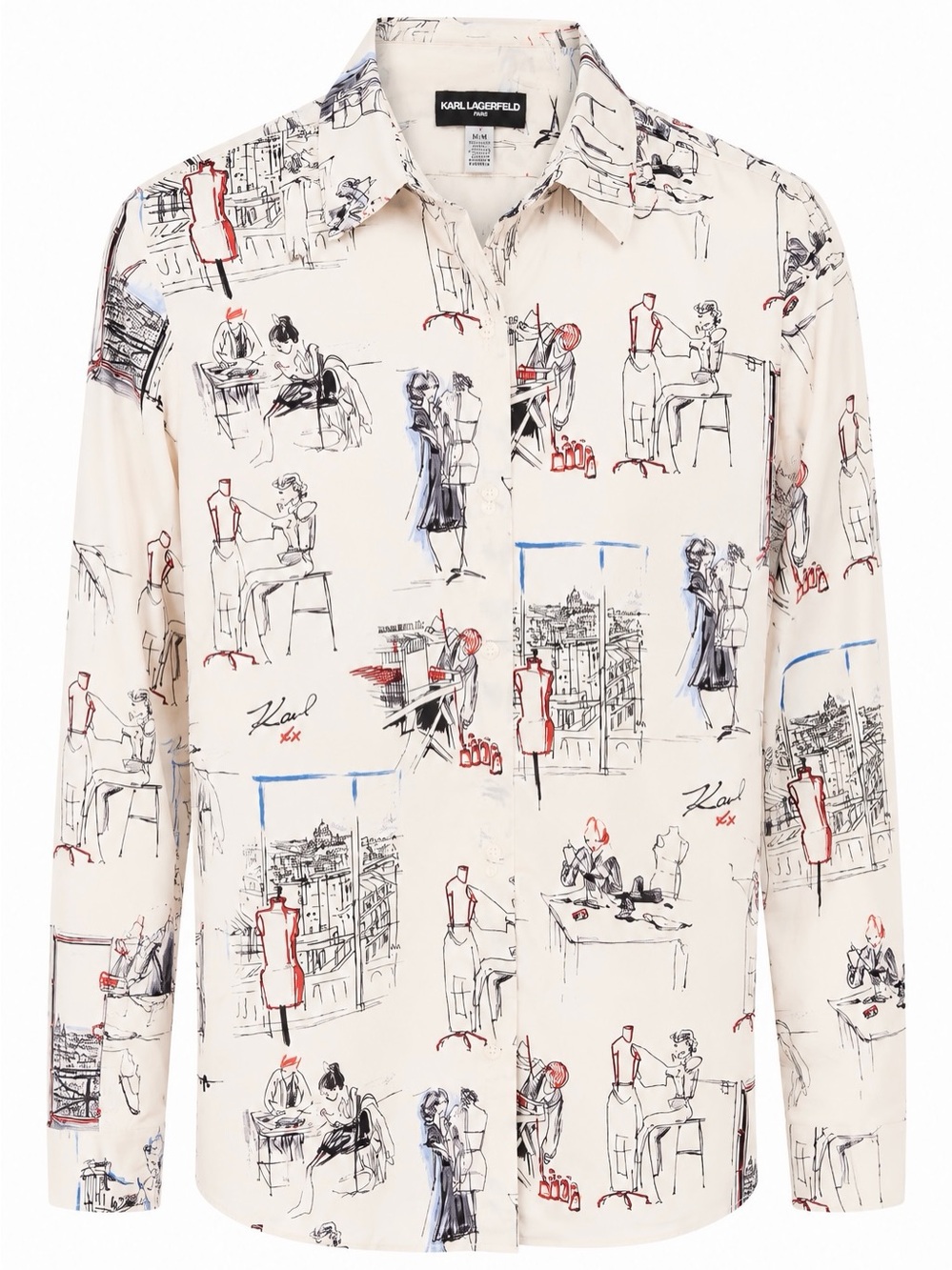 Karl Lagerfeld Paris Sketch Print Button Front Blouse Size M